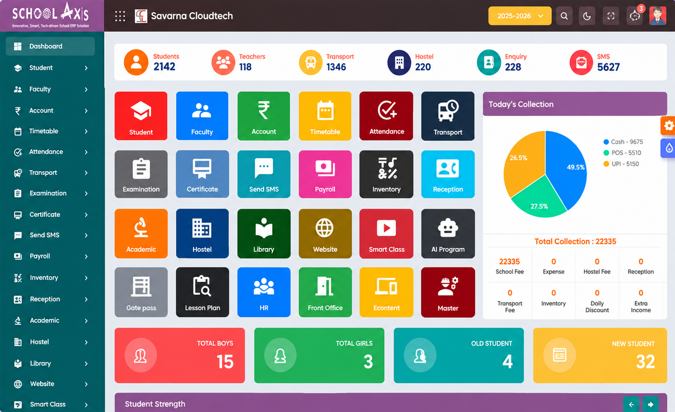 School Axis ERP Desktop Administrator Dashboard